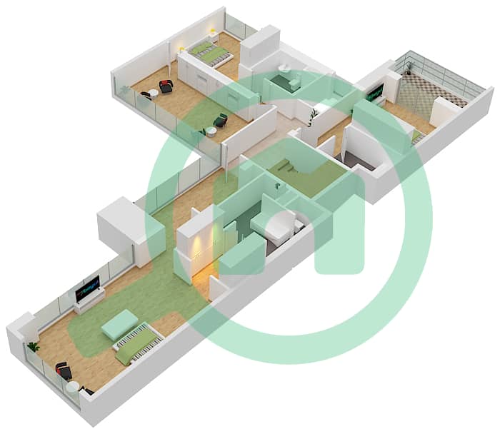 المخططات الطابقية لتصميم النموذج PV1-A2 شقة 5 غرف نوم - الزينة A Middle Floor interactive3D