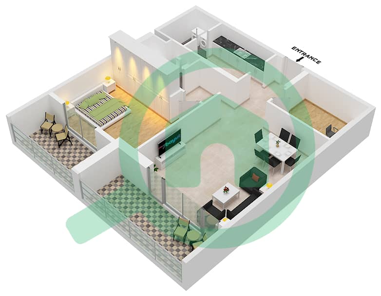 Al Zeina Building A - 1 Bedroom Apartment Type A12B FLOOR-4-13 Floor plan Floor-4-13 interactive3D