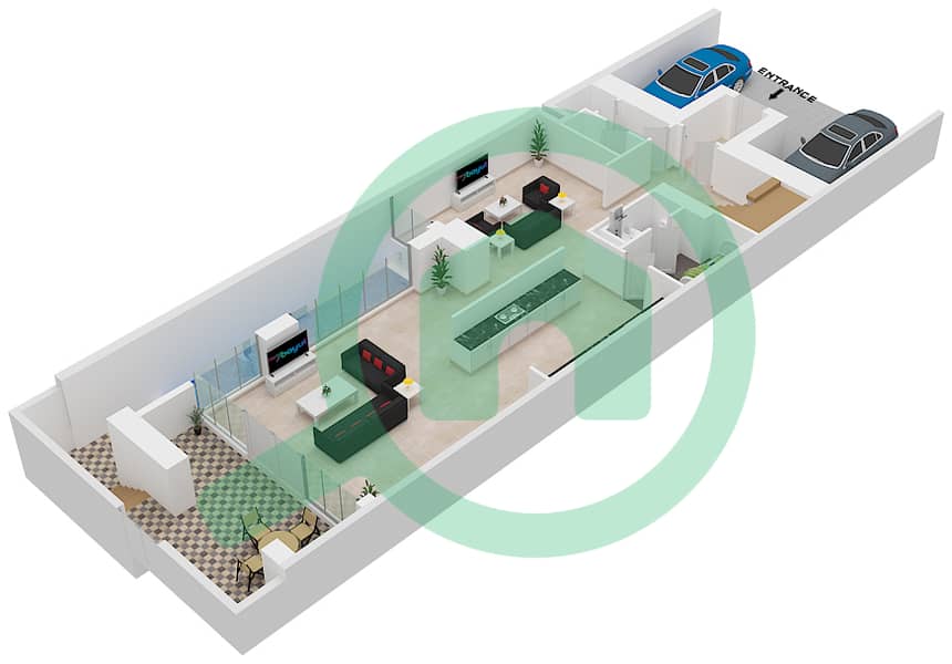 Al Zeina Building A - 3 Bedroom Apartment Type TH1 Floor plan Lower Floor interactive3D