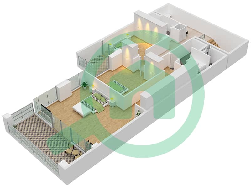 Al Zeina Building A - 3 Bedroom Apartment Type TH1 Floor plan Upper Floor interactive3D