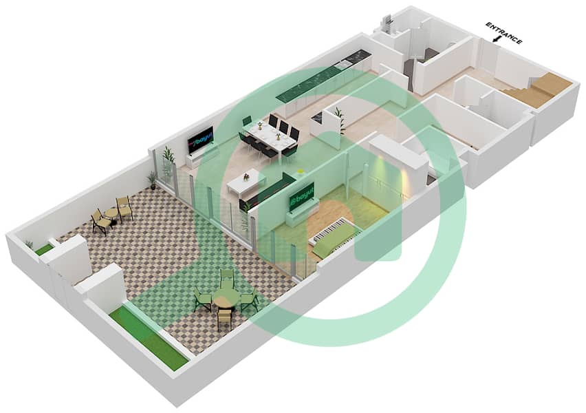 Аль Зейна Билдинг А - Апартамент 3 Cпальни планировка Тип TH6 Lower Floor interactive3D