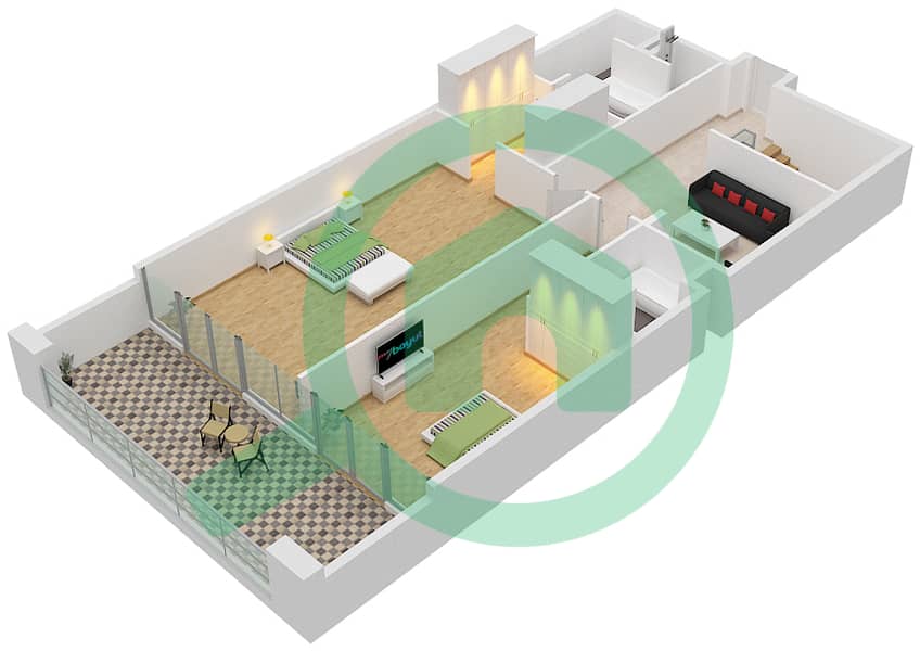 Al Zeina Building A - 3 Bedroom Apartment Type TH6 Floor plan Upper Floor interactive3D
