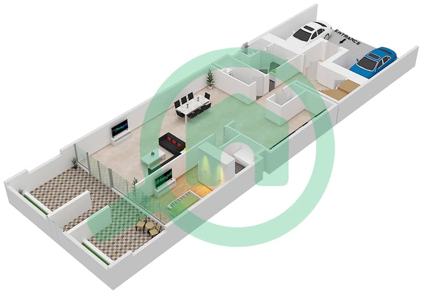 المخططات الطابقية لتصميم النموذج TH3 شقة 3 غرف نوم - الزينة A Lower Floor interactive3D