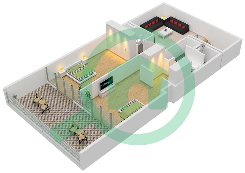 Al Zeina Building A - 3 Bedroom Apartment Type TH3 Floor plan Upper Floor interactive3D