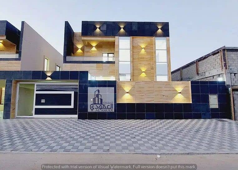 For sale without down payment, a villa near the mosque, from the most luxurious villas in Ajman, building and personal finishing, super deluxe, buildi