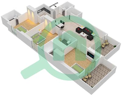 Elite 1 Downtown Residence - 3 Bedroom Apartment Type A2 Floor plan