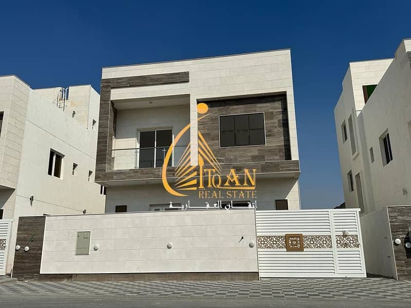 Super deluxe villa, finishing brands, for sale inside Al Zahia, 7 rooms, central air conditioning, including registration fees, building area 3850 fee