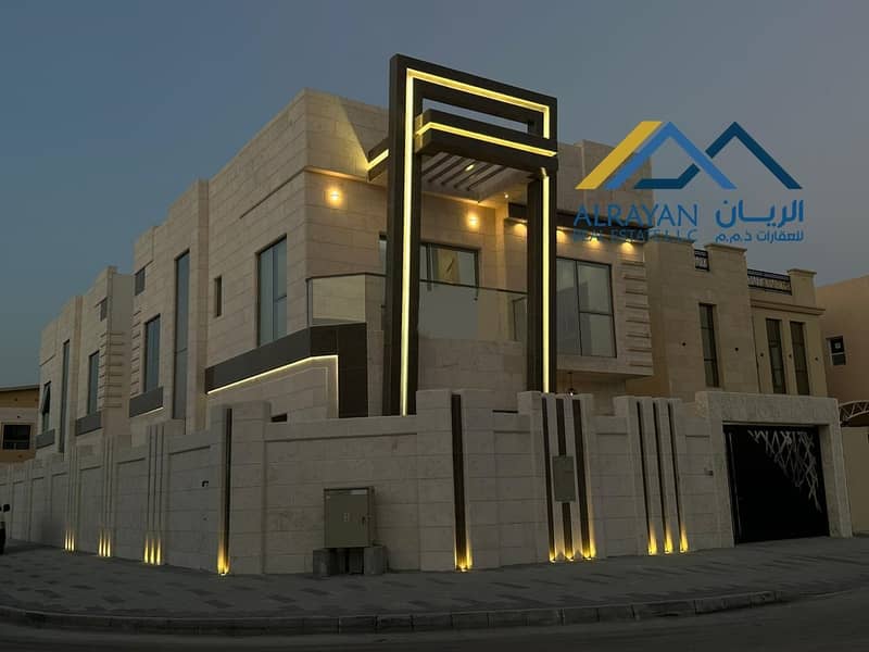 Villa for sale in Al Yasmeen, Ajman Corner villa, prime location, modern design, super deluxe personal finishes, with the best materials