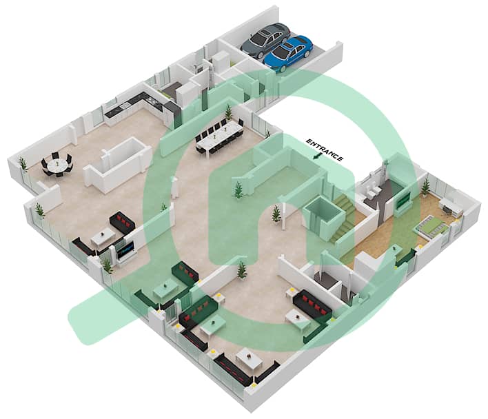 المخططات الطابقية لتصميم النموذج A فیلا 6 غرف نوم - فور بيرلز Ground Floor interactive3D
