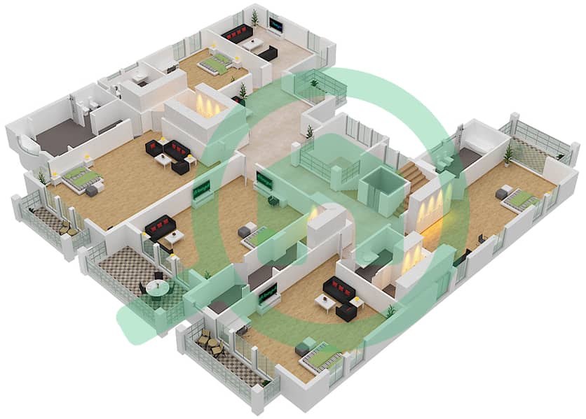 Фо Перлс - Вилла 6 Cпальни планировка Тип A First Floor interactive3D