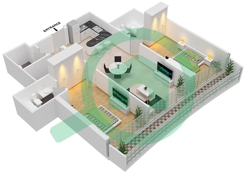 Marina Bay By DAMAC - 2 Bedroom Apartment Unit 606 FLOOR 6TH Floor plan Floor 6th interactive3D