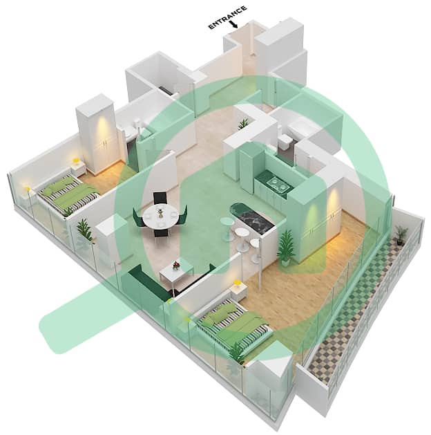 المخططات الطابقية لتصميم الوحدة 604 FLOOR 6TH شقة 2 غرفة نوم - مارينا باي من داماك Floor 6th interactive3D