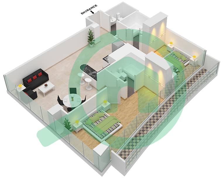 Marina Bay By DAMAC - 2 Bedroom Apartment Unit 611 FLOOR 6TH Floor plan Floor 6th interactive3D