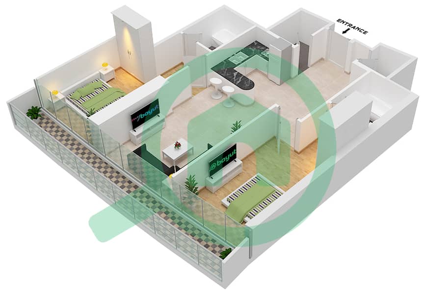 Marina Bay By DAMAC - 2 Bedroom Apartment Unit 703 FLOOR 7TH Floor plan Floor 7th interactive3D