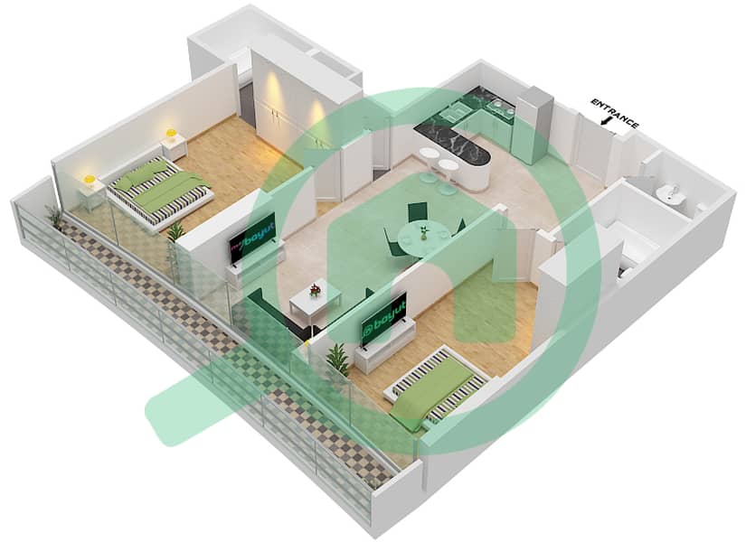 Marina Bay By DAMAC - 2 Bedroom Apartment Unit 707 FLOOR 7TH Floor plan Floor 7th interactive3D