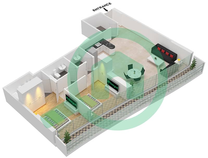 Marina Bay By DAMAC - 2 Bedroom Apartment Unit 708 FLOOR 7TH Floor plan Floor 7th interactive3D