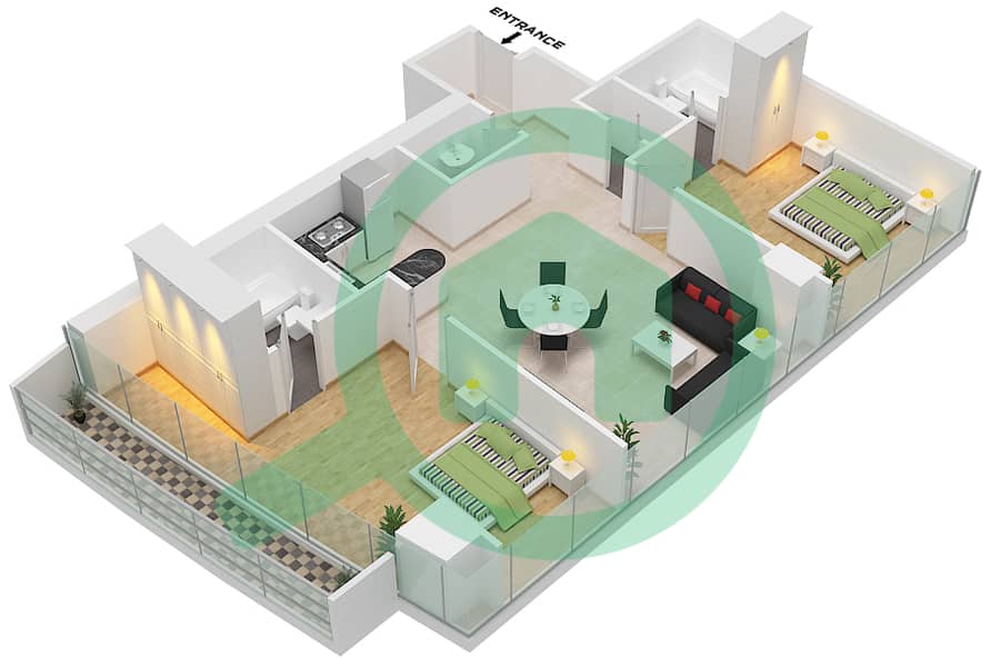 Marina Bay By DAMAC - 2 Bedroom Apartment Unit 704 FLOOR 7TH Floor plan Floor 7th interactive3D