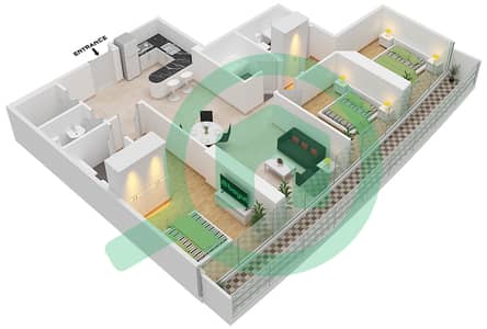 المخططات الطابقية لتصميم الوحدة 803 FLOOR 8TH شقة 3 غرف نوم - مارينا باي من داماك