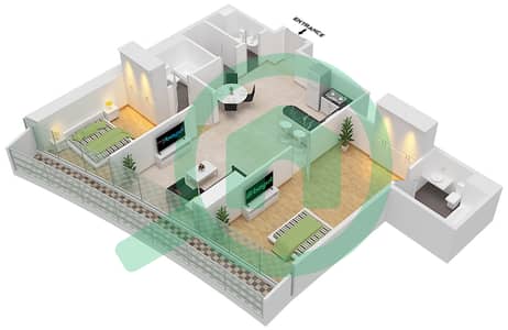المخططات الطابقية لتصميم الوحدة 806 FLOOR 8TH شقة 2 غرفة نوم - مارينا باي من داماك
