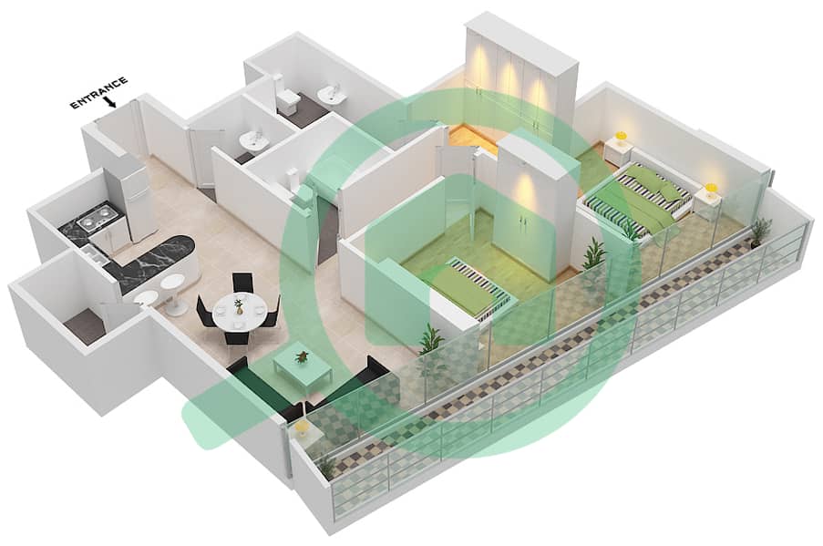 المخططات الطابقية لتصميم الوحدة 716 FLOOR 7TH شقة 2 غرفة نوم - مارينا باي من داماك Floor 7Th interactive3D
