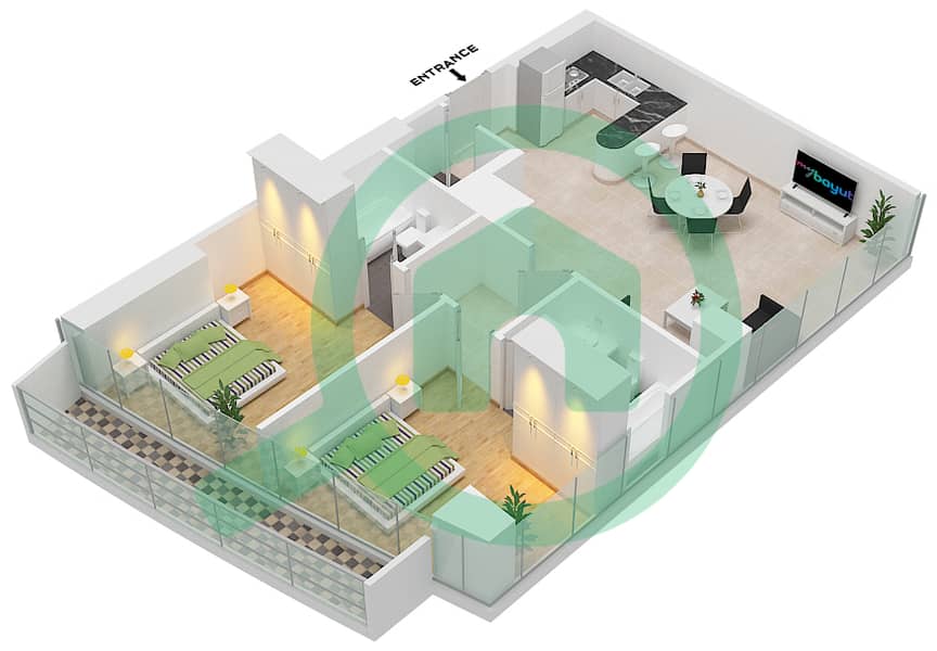 Marina Bay By DAMAC - 2 Bedroom Apartment Unit 812 FLOOR 8TH Floor plan Floor 8Th interactive3D