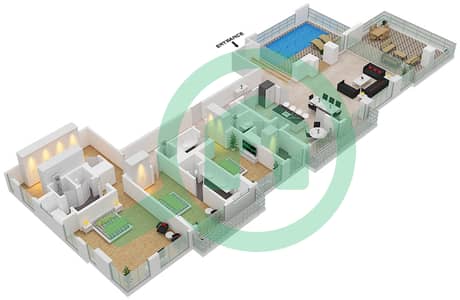 المخططات الطابقية لتصميم النموذج 401 فیلا 3 غرف نوم - بالم كوتور ريزيدينسيس