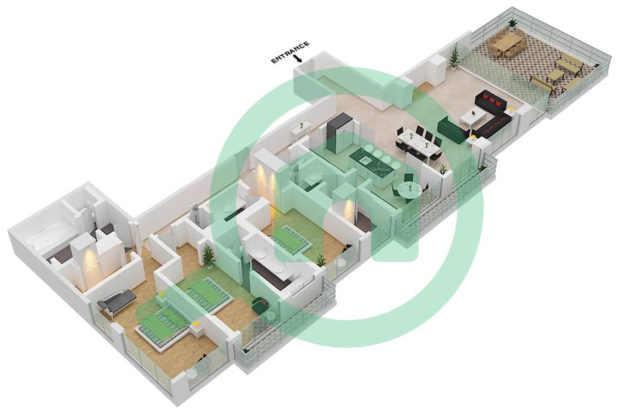 المخططات الطابقية لتصميم النموذج 801 فیلا 3 غرف نوم - بالم كوتور ريزيدينسيس interactive3D
