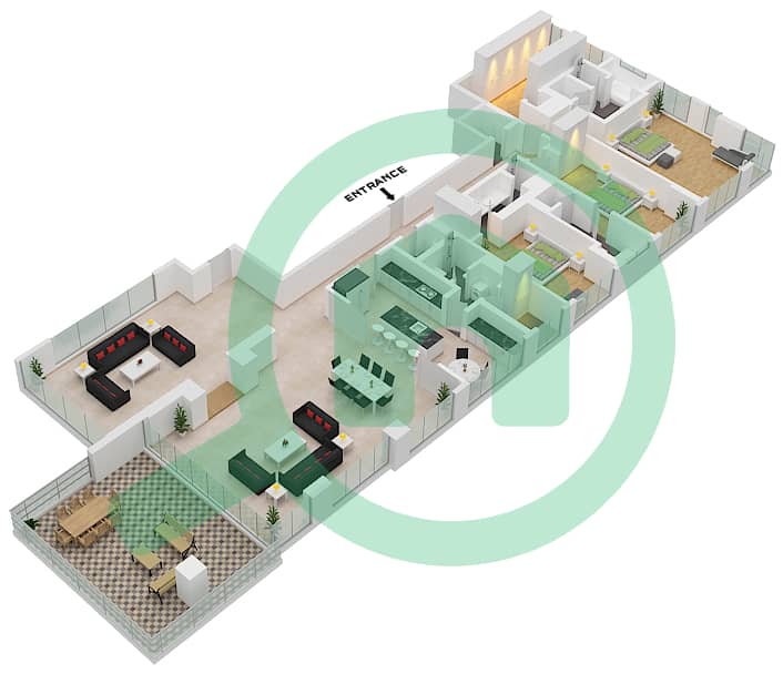 帕尔梅高级定制公寓 - 3 卧室别墅类型602戶型图 interactive3D
