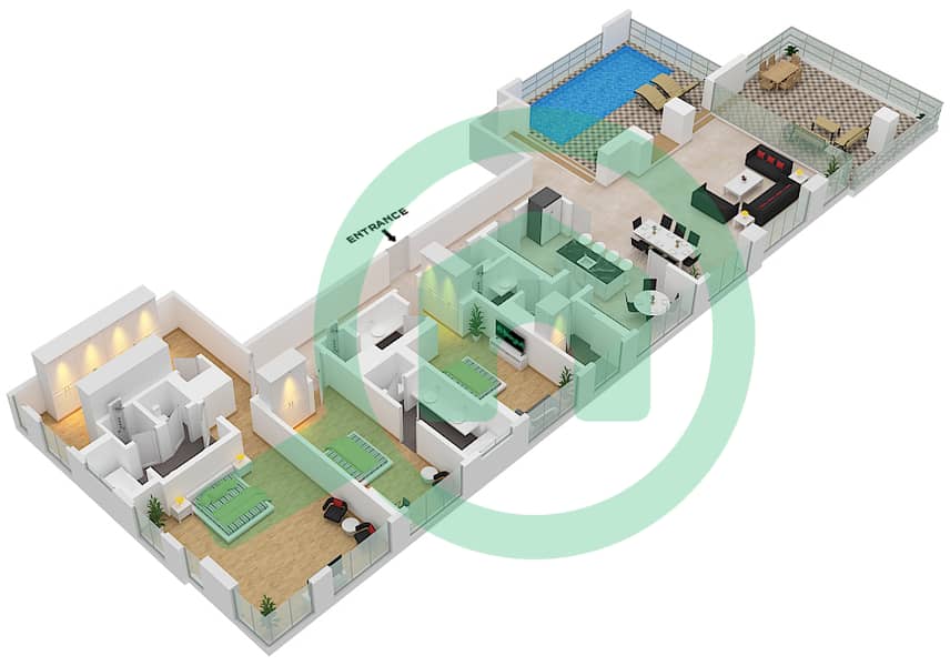 帕尔梅高级定制公寓 - 3 卧室别墅类型601戶型图 interactive3D