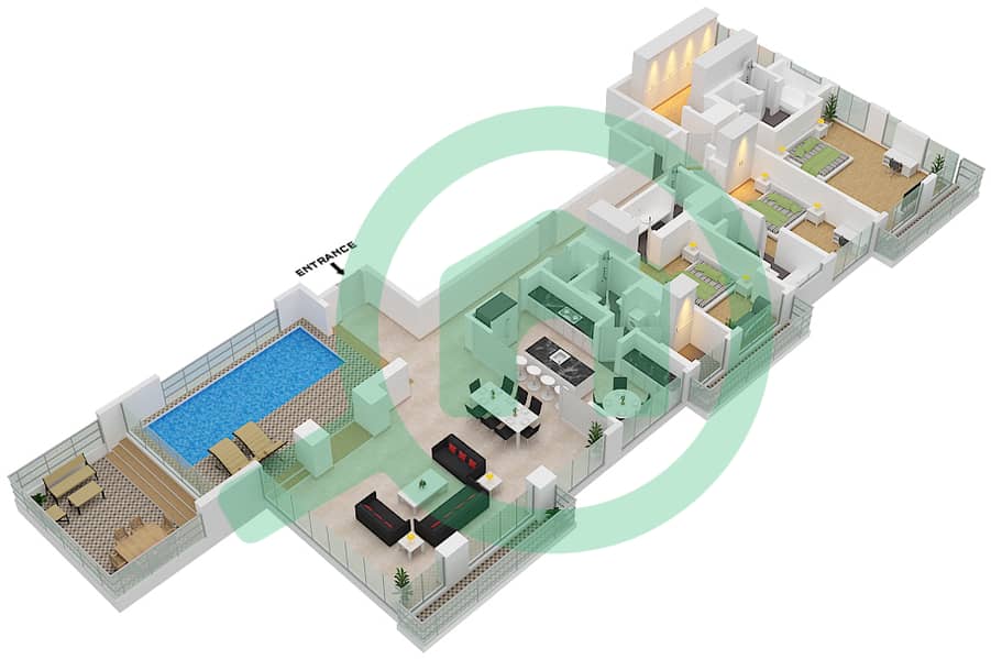 المخططات الطابقية لتصميم النموذج 502 فیلا 3 غرف نوم - بالم كوتور ريزيدينسيس interactive3D