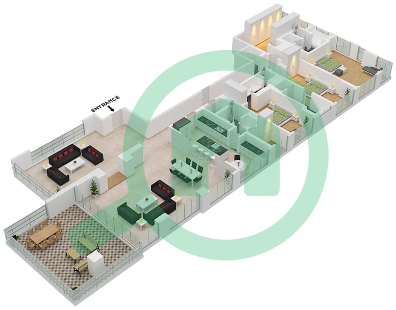 Пальме Кутюр Резиденс - Вилла 3 Cпальни планировка Тип 501 interactive3D