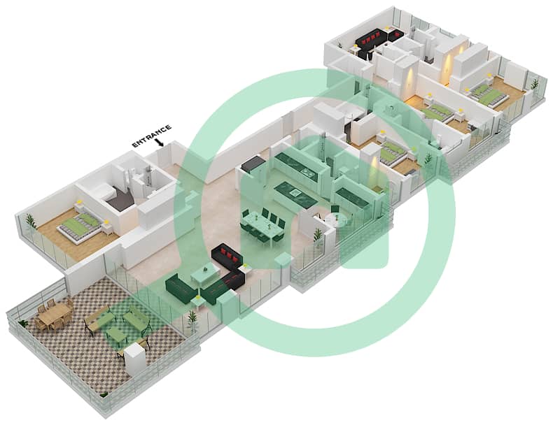 帕尔梅高级定制公寓 - 4 卧室别墅类型402戶型图 interactive3D