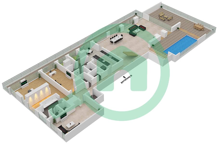 帕尔梅高级定制公寓 - 5 卧室别墅类型202戶型图 interactive3D