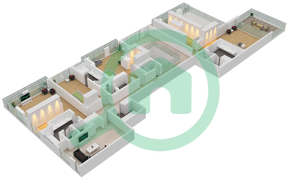 المخططات الطابقية لتصميم النموذج 202 فیلا 5 غرف نوم - بالم كوتور ريزيدينسيس interactive3D