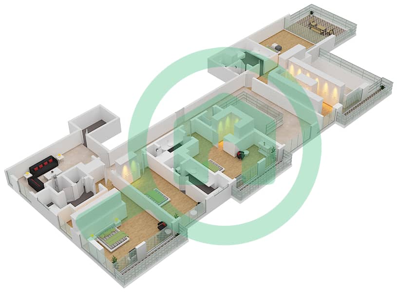 帕尔梅高级定制公寓 - 5 卧室别墅类型201戶型图 interactive3D