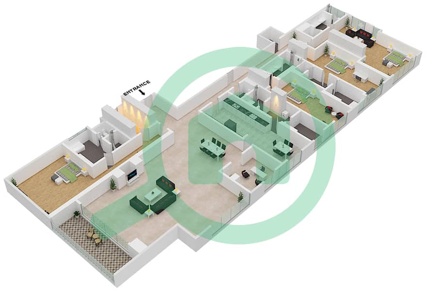 帕尔梅高级定制公寓 - 4 卧室别墅类型102戶型图 interactive3D