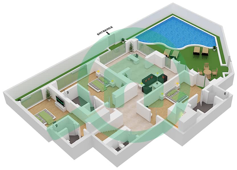 المخططات الطابقية لتصميم النموذج 101 فیلا 4 غرف نوم - بالم كوتور ريزيدينسيس interactive3D