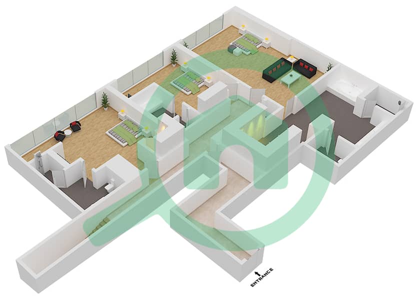 المخططات الطابقية لتصميم النموذج G01 فیلا 4 غرف نوم - بالم كوتور ريزيدينسيس interactive3D