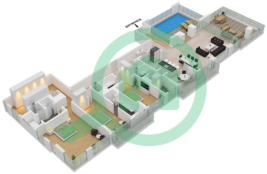 帕尔梅高级定制公寓 - 3 卧室别墅类型401戶型图 interactive3D