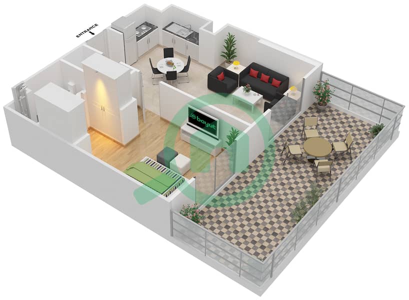 Резиденция Парклейн 4 - Апартамент 1 Спальня планировка Тип T MIDDLE UNIT interactive3D