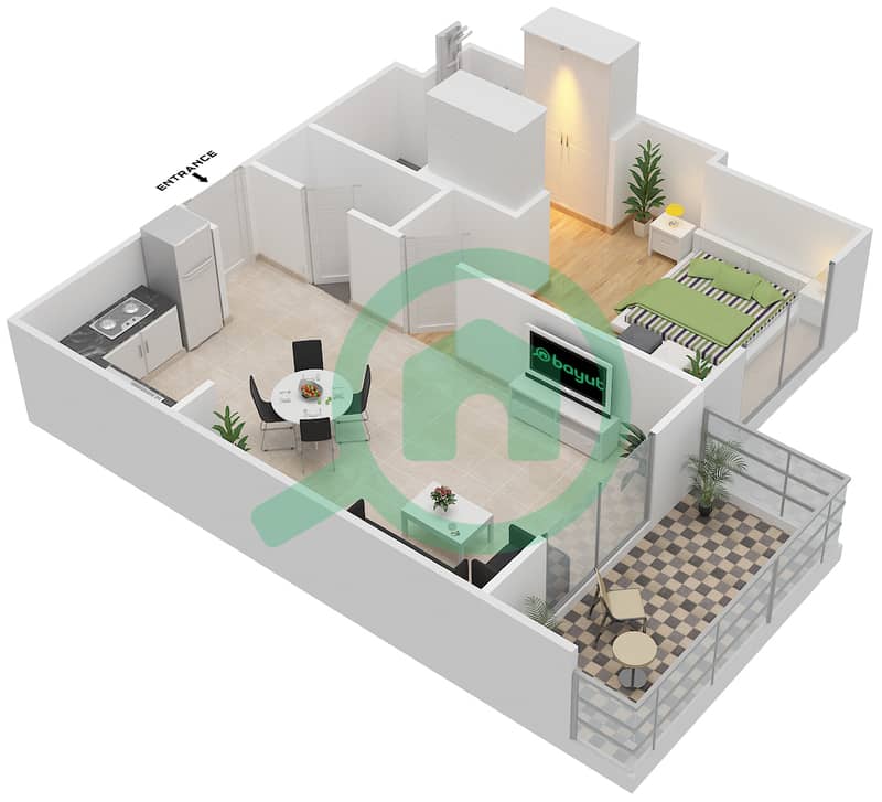 Резиденция Парклейн 4 - Апартамент 1 Спальня планировка Тип G MIDDLE UNIT interactive3D