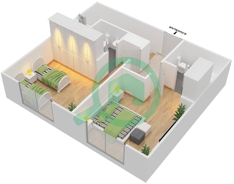 Резиденция Парклейн 4 - Апартамент 2 Cпальни планировка Тип E DUPLEX MIDDLE UNIT interactive3D
