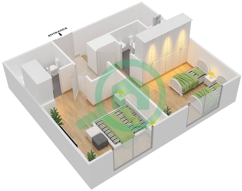 Резиденция Парклейн 3 - Апартамент 2 Cпальни планировка Тип E DUPLEX MIDDLE UNIT interactive3D