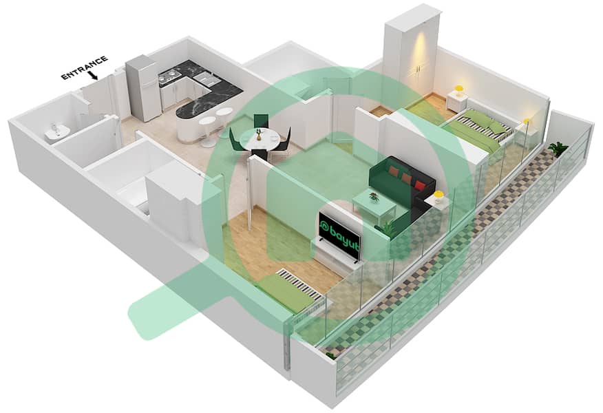Marina Bay By DAMAC - 2 Bedroom Apartment Unit 903 FLOOR-9TH Floor plan Floor-9Th interactive3D