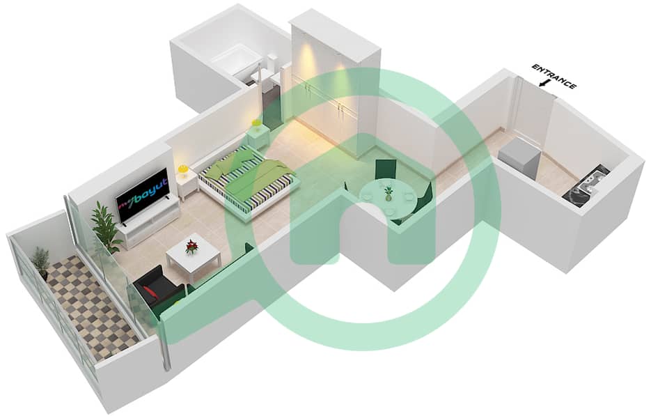 Marina Bay By DAMAC - Studio Apartment Unit 909-A FLOOR 9TH Floor plan Floor 9Th interactive3D