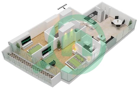 المخططات الطابقية لتصميم الوحدة 913 FLOOR 9TH شقة 2 غرفة نوم - مارينا باي من داماك