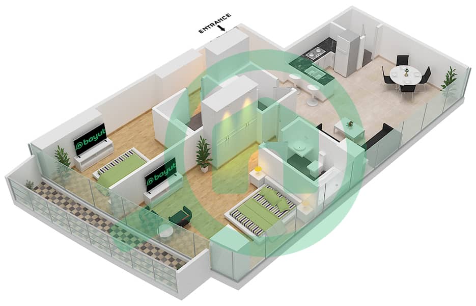 Marina Bay By DAMAC - 2 Bedroom Apartment Unit 913 FLOOR 9TH Floor plan Floor 9Th interactive3D