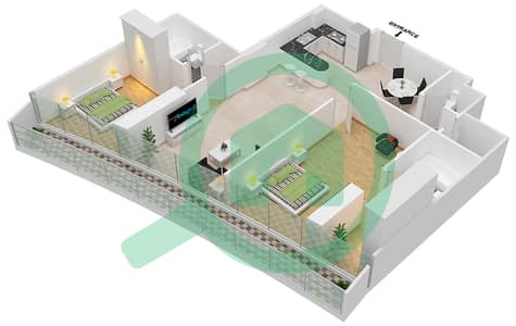 المخططات الطابقية لتصميم الوحدة 1006 FLOOR 10TH شقة 2 غرفة نوم - مارينا باي من داماك