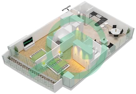 المخططات الطابقية لتصميم الوحدة 1013 FLOOR 10TH شقة 2 غرفة نوم - مارينا باي من داماك