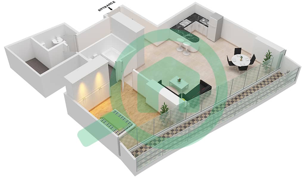 المخططات الطابقية لتصميم الوحدة 917 FLOOR 9TH شقة 1 غرفة نوم - مارينا باي من داماك Floor 9Th interactive3D